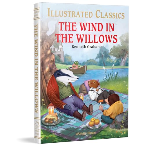 Book cover of The Wind in the Willows featuring anthropomorphic animals on a picnic.