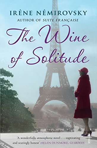 Book cover: woman in red facing the Eiffel Tower, "The Wine of Solitude".