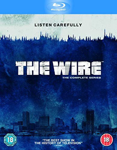 The Wire: The Complete Series Blu-ray cover featuring a blue city skyline silhouette.