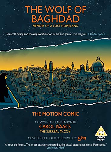 DVD cover for "The Wolf of Baghdad" with cityscape and silhouette.