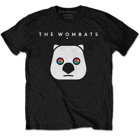 Black t-shirt with white wombat head graphic and rainbow eyes.