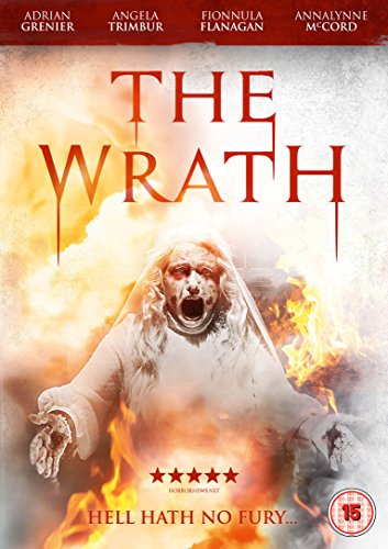 DVD cover for "The Wrath" featuring a screaming woman amidst flames.