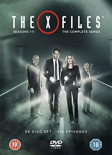 The X-Files complete series DVD cover featuring four characters walking on a dark road.