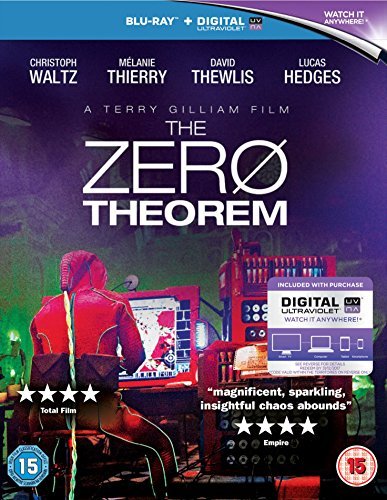 Blu-ray cover art for The Zero Theorem featuring a person in red sitting at computers.