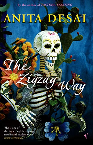 Book cover: skeleton adorned with flowers, bird, and cactus, titled "The Zigzag Way".