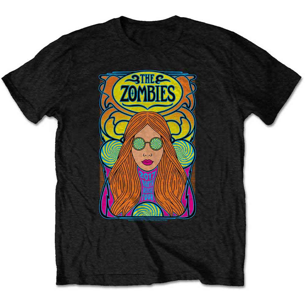 Black unisex T-shirt featuring The Zombies North American Tour graphic print on the front.