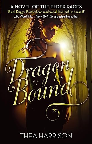 Book cover featuring a woman in a dark forest with the title Dragon Bound.