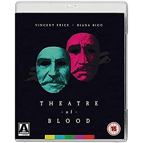 Blu-ray cover for "Theatre of Blood" featuring theatrical masks and text.