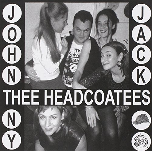 Black and white album cover featuring a group portrait of four women and one man.