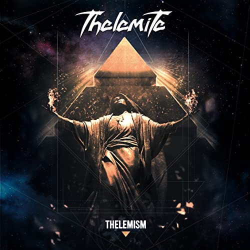 CD cover: figure with raised arms before a pyramid and starry sky.