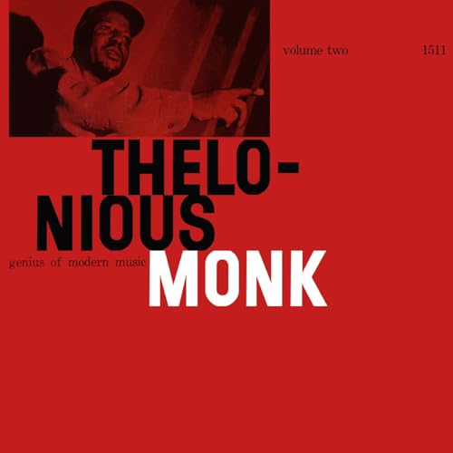 Red album cover featuring jazz musician Thelonious Monk in a portrait.