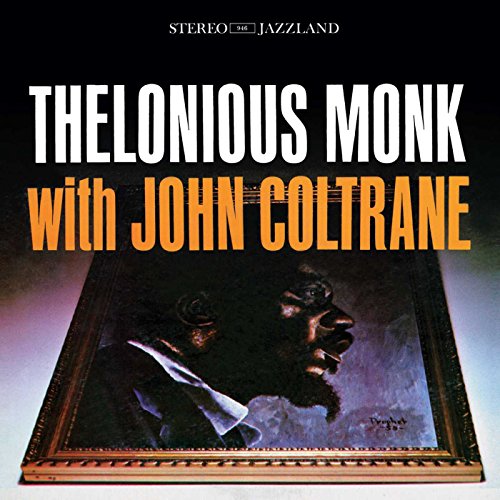 Album cover for Thelonious Monk with John Coltrane, portrait in frame.