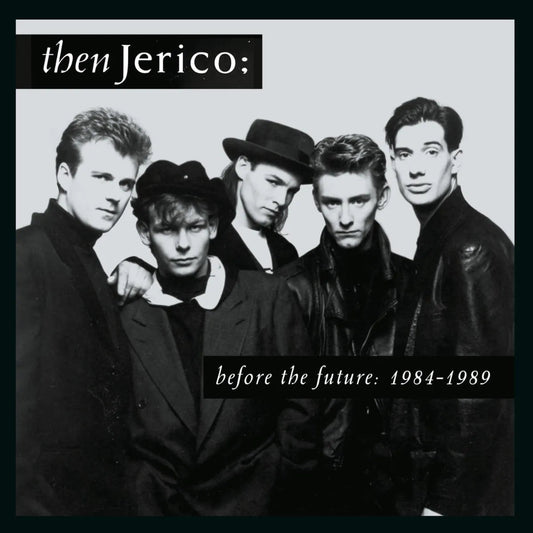 Black and white photo of four men, the band Then Jerico.