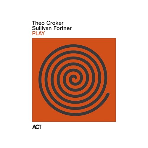 CD cover for Theo Croker & Sullivan Fortner’s “Play” with orange spiral design.