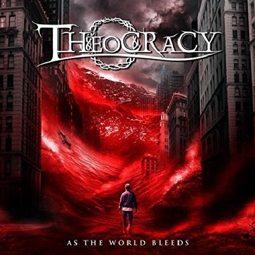Theocracy album cover: flooded city with a lone figure, red and gray tones.