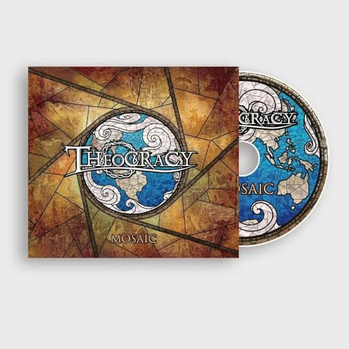 Theocracy’s “Mosaic” CD case with a stained-glass design and visible disc.