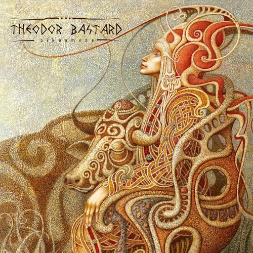 Album cover: woman and bull with ornate, swirling gold designs.