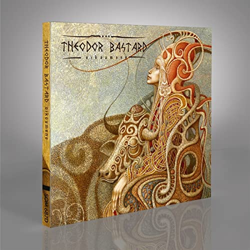 CD cover for Theodor Bastard’s “Oikoumene” featuring ornate artwork of a woman and bull.