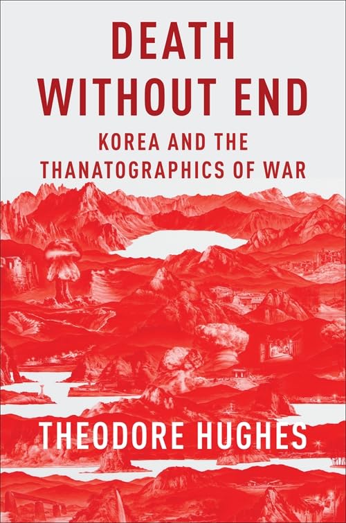 Book cover: red landscape with white text, “Death Without End.”