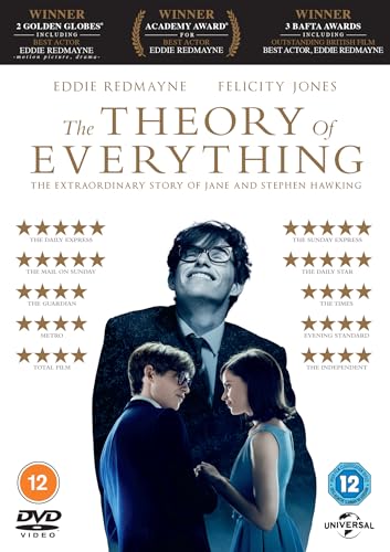 DVD cover for "The Theory of Everything" featuring Eddie Redmayne and Felicity Jones.