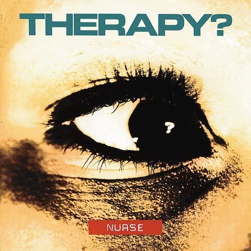 “Therapy?” album cover: close-up of an eye with a question mark pupil.