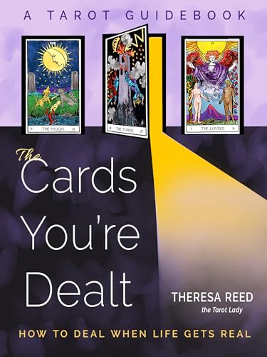 Book cover featuring three tarot cards, a yellow light beam, and bold white text.