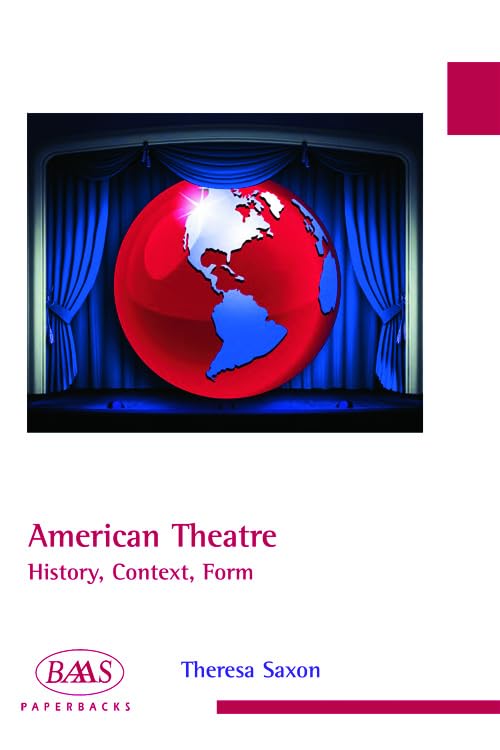 Book cover: "American Theatre" with stage curtains and a globe image.