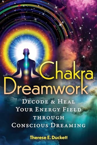 Book cover: meditating figure within colorful chakra energy field.
