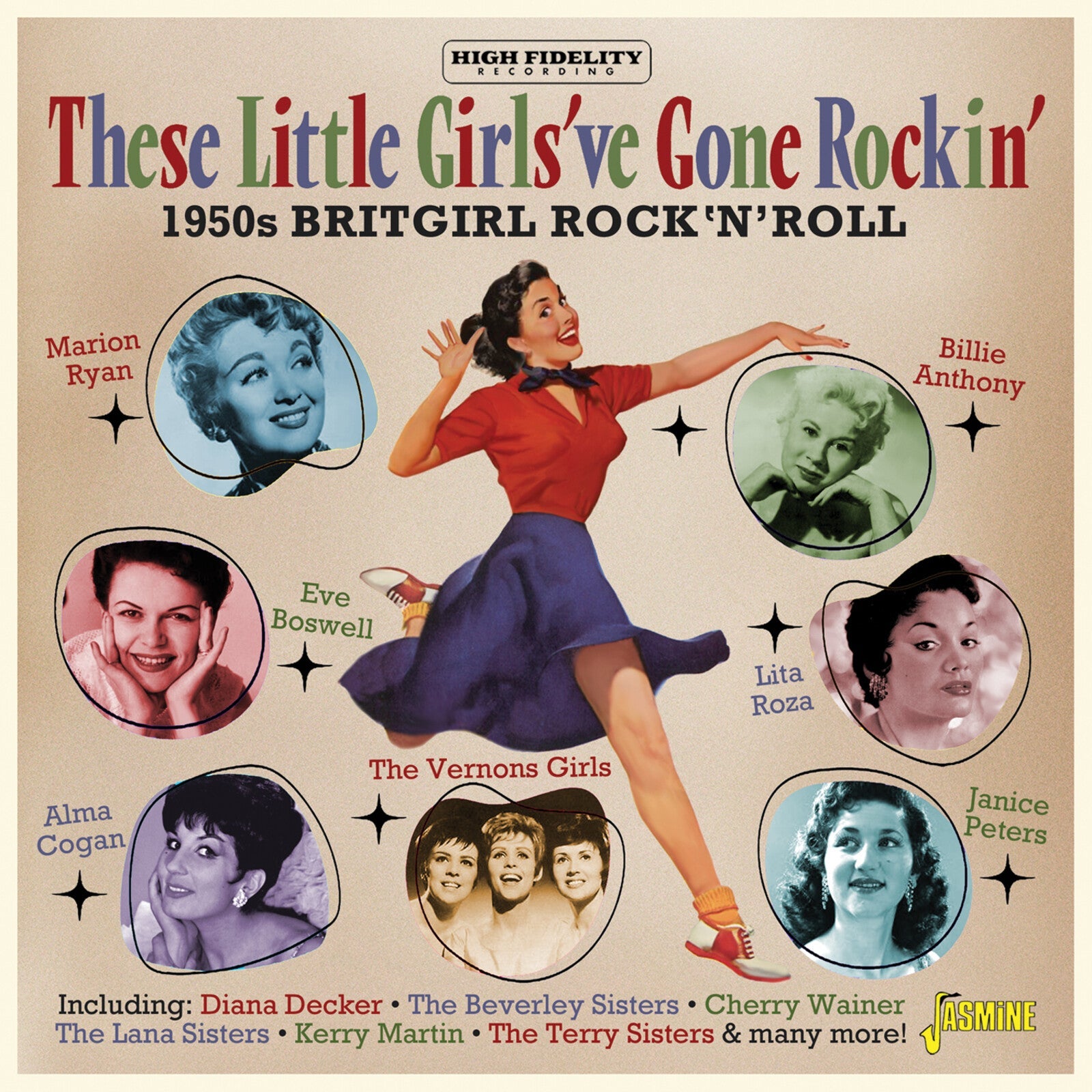 1950s CD cover featuring portraits of female British rock and roll singers.