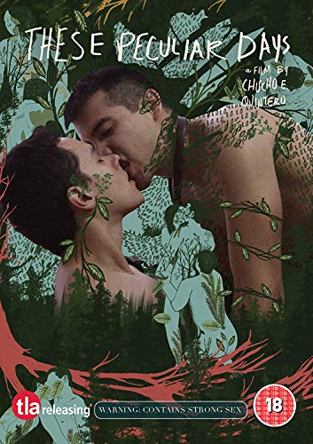 DVD cover for “These Peculiar Days” featuring a couple embracing amidst foliage.