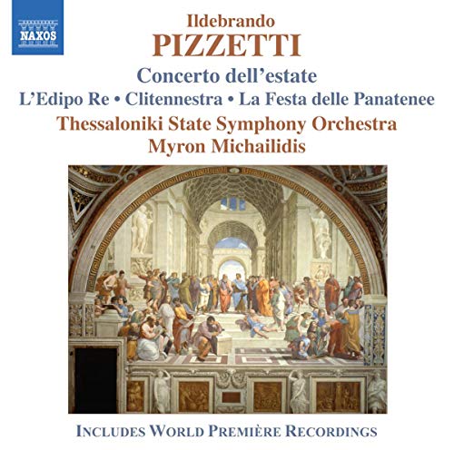 CD cover featuring Ildebrando Pizzetti text and a painting of the School of Athens.