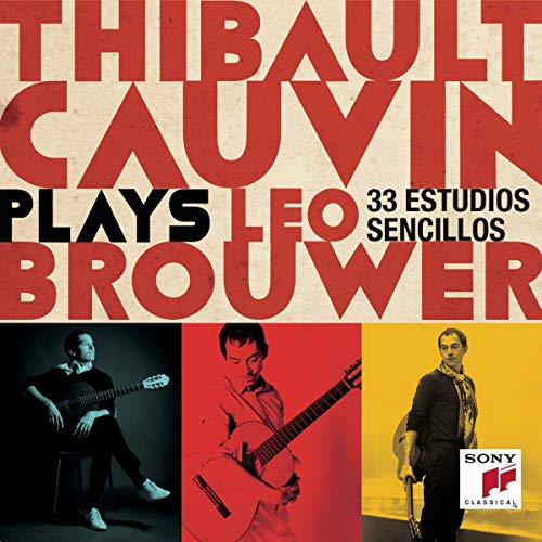 Vinyl album cover featuring guitarist Thibault Cauvin and composer Leo Brouwer.