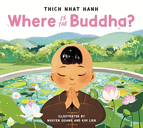 Book cover: meditating child with lotus flowers, titled "Where Is Buddha?".