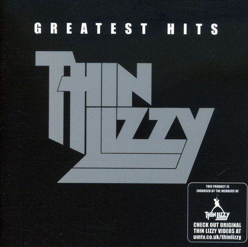 Black album cover with white “Greatest Hits” and stylized “Thin Lizzy” logo.