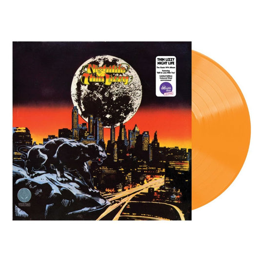 Thin Lizzy “Night Life” orange vinyl record with cityscape album art.