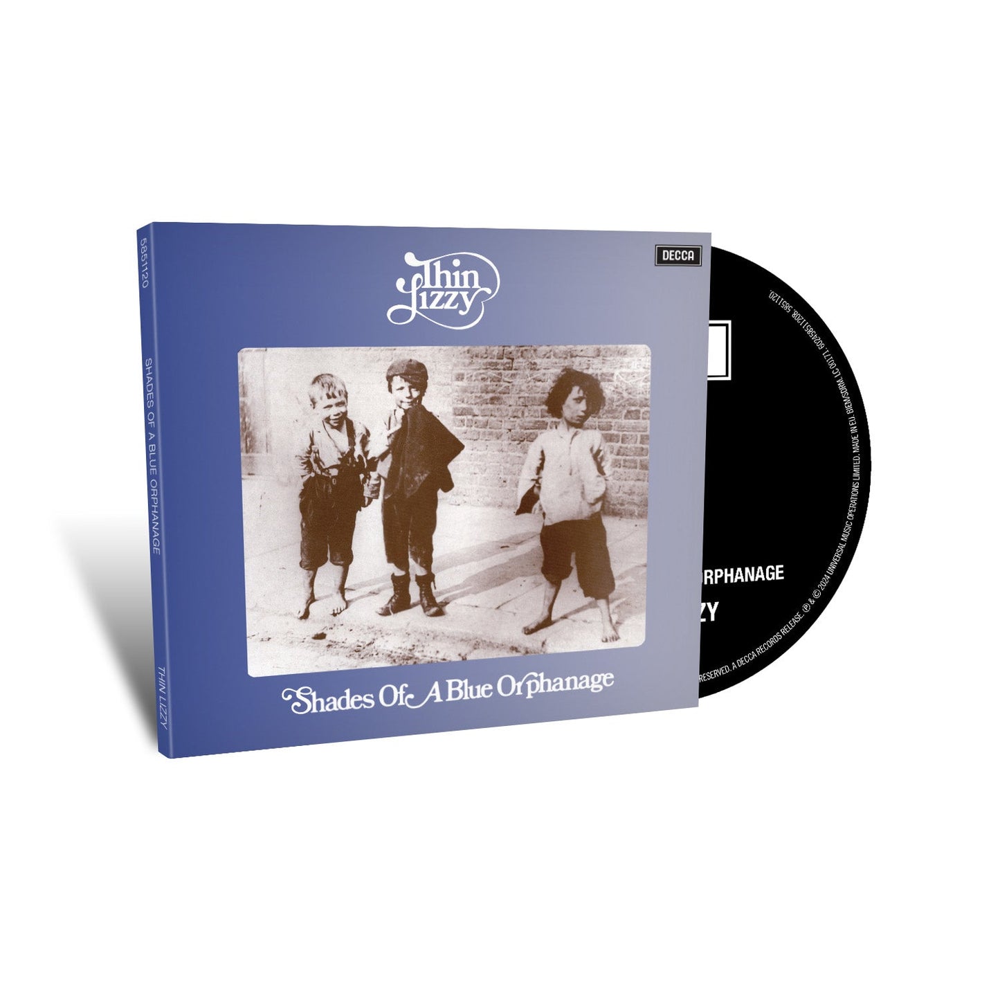 CD case for Thin Lizzy’s “Shades Of A Blue Orphanage” album, children pictured.
