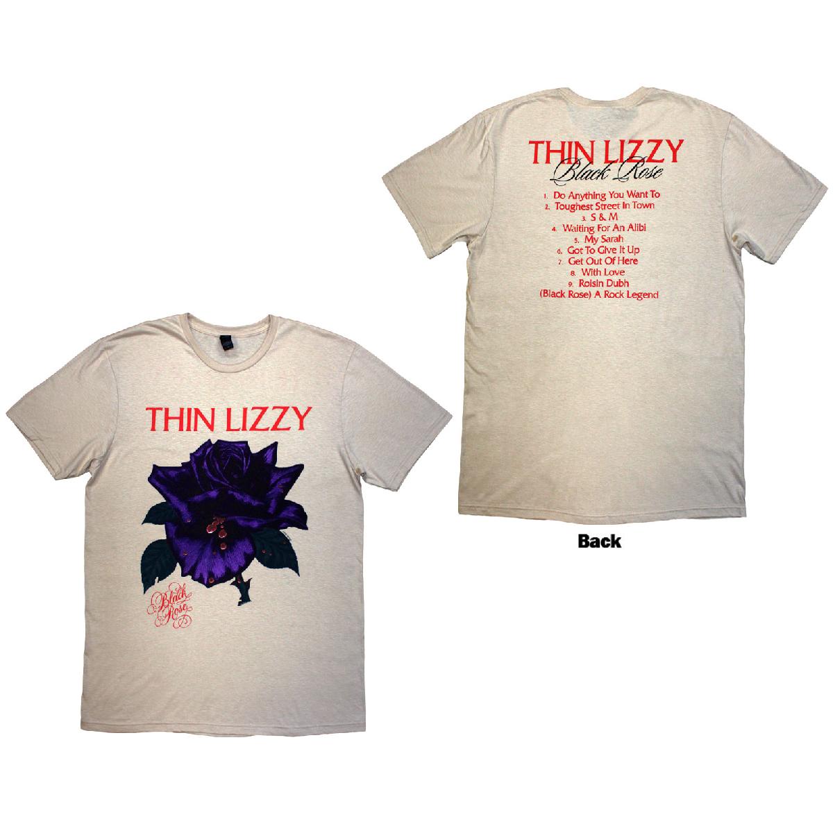 Black t-shirt with white “Black Rose” tracklist design on the back.