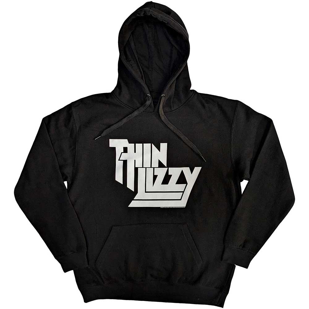 Dark hoodie with stacked "Thin Lizzy" logo in large print.