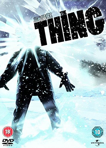 DVD cover art for John Carpenter's The Thing showing a figure in snowy landscape.