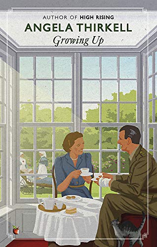 Book cover: couple having tea by a window, illustrated style.