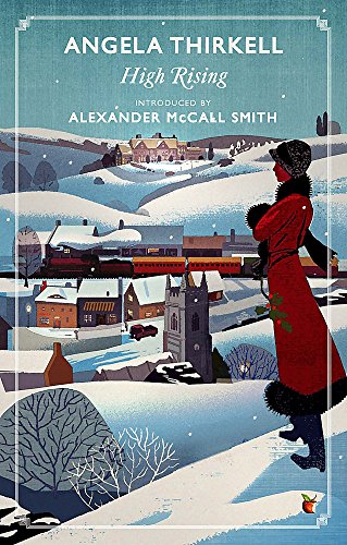 Book cover: “High Rising” by Angela Thirkell, snowy village scene.