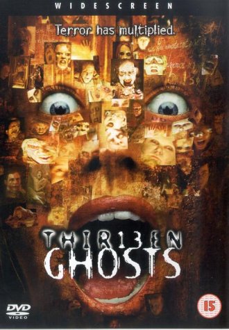 DVD cover art for Thirteen Ghosts showing a collage of faces forming a screaming mouth.