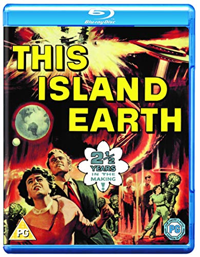 This Island Earth" Blu-ray cover featuring people looking up at spaceships.