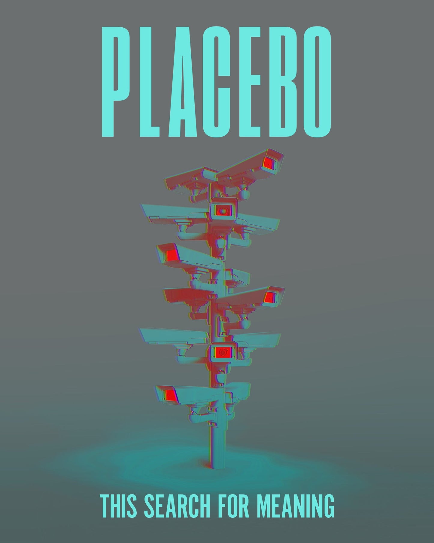 Placebo’s “This Search For Meaning” Blu-ray cover with stacked security cameras.