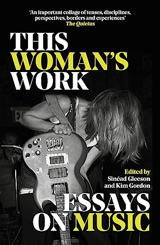 Book cover: woman playing bass guitar, black and white photo.