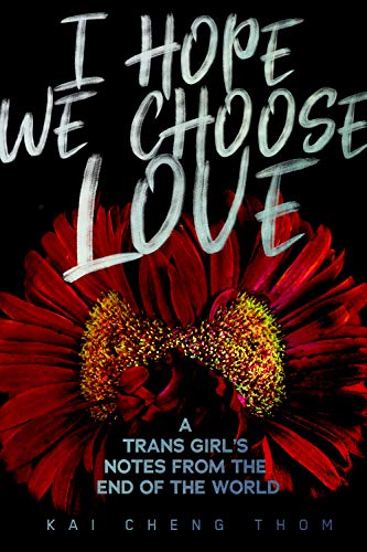 Book cover with red gerbera daisy and silver text on black background.