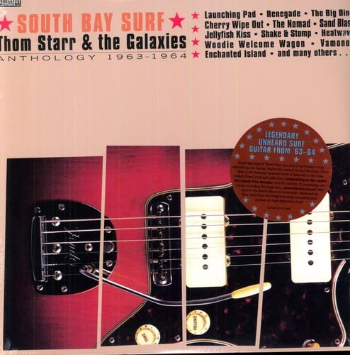 Album cover for “South Bay Surf” by Thom Starr & The Galaxies, featuring guitars.