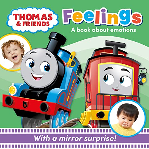 Thomas and Friends book cover featuring Thomas, a red train, and photos of children.