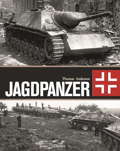 Black and white photo of a German Jagdpanzer tank in a ruined city.