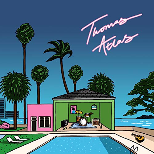 Album cover for Thomas Atlas featuring a cartoon beach scene with a house and pool.